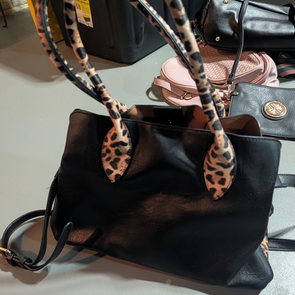 Handbags - Leopard Print and Black Tote Bag